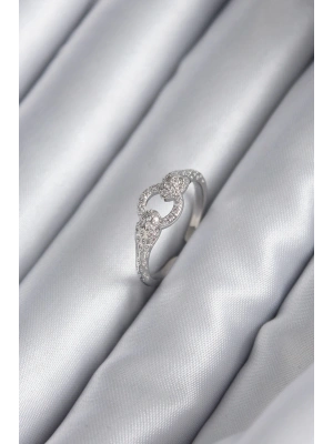 Pirinç Gümüş Renk Zirkon Taşlı Yılan Model Kadın Yüzük