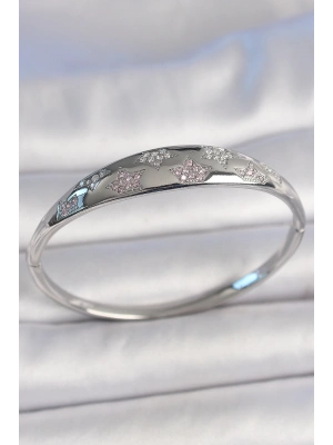 Pirinç Gümüş Renk Zirkon Taşlı Yıldız İşlemeli Kadın Kelepçe