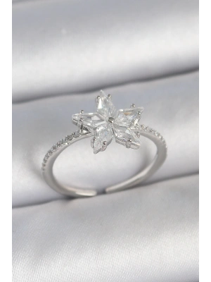 Pirinç Gümüş Renk Zirkon Taşlı Yıldız Model Ayarlanabilir Kadın Yüzük