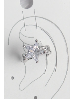 Pirinç Gümüş Renk Zirkon Taşlı Yıldız Model Kadın Kıkırdak Küpe