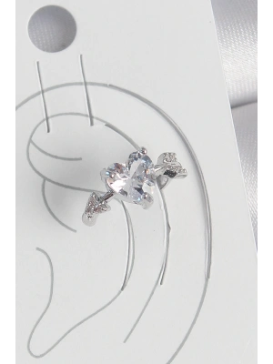 Pirinç Gümüş Renk Zirkon Taşlı Yıldız Model Kadın Kıkırdak Küpe