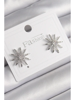 Pirinç Gümüş Renk Zirkon Taşlı Yıldız Model Kadın Küpe