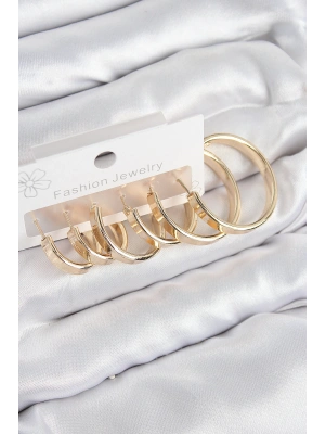 Pirinç Halka Model Gold Renk Kadın Set Küpe