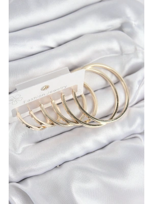 Pirinç Halka Model Gold Renk Kadın Set Küpe