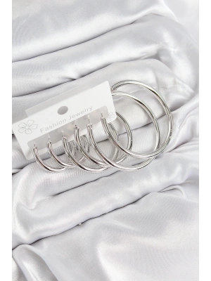 Pirinç Halka Model Gümüş Renk Kadın Set Küpe