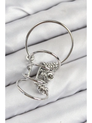 Pirinç Halkalı Model Gümüş Renk Kıkırdak Küpe