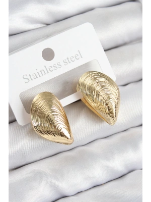Pirinç İstiridye Model Gold Renk Kadın Küpe