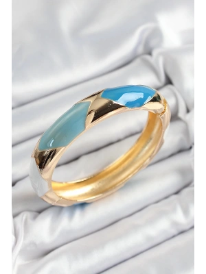 Pirinç Mavi Beyaz Mineli Baklava Model Gold Renk Kadın Kelepçe