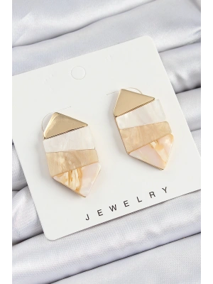 Pirinç Mermer Desenli Vintage Geometrik Model Gold Renk Kadın Küpe