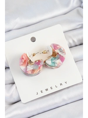 Pirinç Mermer Desenli Vintage Yarım Halka Model Gold Renk Kadın Küpe