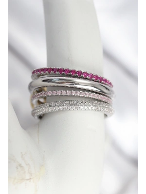 Pirinç Gümüş Renk Zirkon Taşlı 4Lü Kadın Yüzük