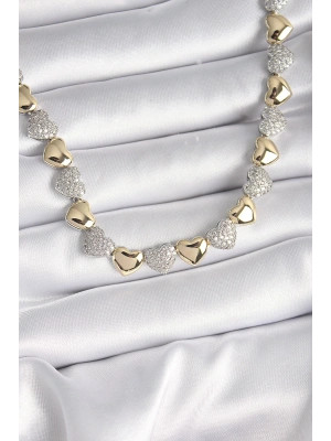 Pirinç Mix Renk Zirkon Taşlı Kalp Model VIP Exclusive Seri Kadın Kolye