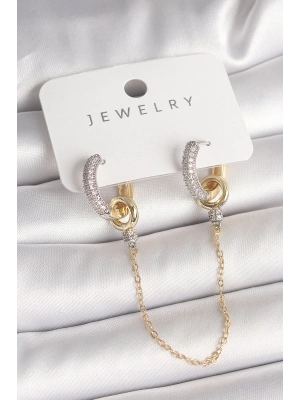 Pirinç Mix Renk Zirkon Taşlı Sallantı Zincir Model Kadın Küpe