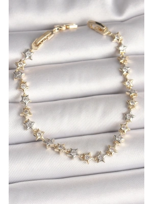 Pirinç Mix Renk Zirkon Taşlı Yıldız Model VIP Seri Kadın Bileklik