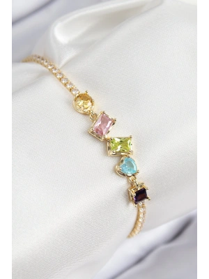 Pirinç Renkli Zirkon Taşlı Geometrik Model Gold Renk Kadın Bileklik