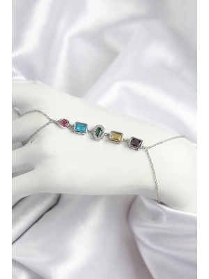 Pirinç Renkli Zirkon Taşlı Model Gümüş Renk Şahmeran