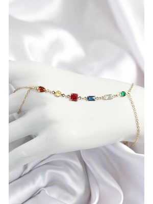 Pirinç Renkli Zirkon Taşlı Y Model Gold Renk Kadın Şahmeran