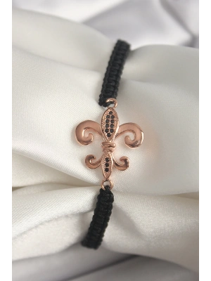 Pirinç Rose Renk Zirkon Taş İşlemeli Zambak Figür Asansörlü Makrome Model Kadın Bileklik