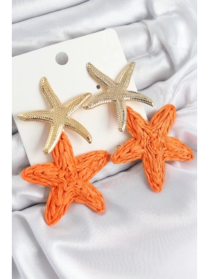 Pirinç Sallantılı Turuncu Deniz Yıldızı Model Gold Renk Hasır Küpe