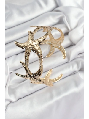 Pirinç Sıralı Deniz Yıldızı Model Gold Renk Kadın Pazu Bileklik