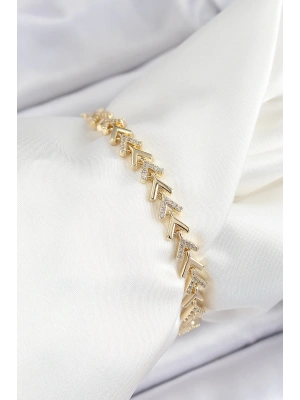 Pirinç Sıralı Ok Model Zirkon Taşlı Gold Renk VİP Seri Kadın Bileklik