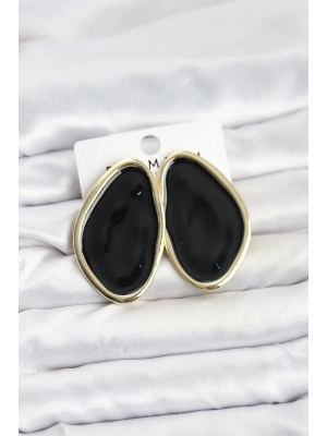 Pirinç Siyah Mineli Damla Model Vintage Plaka Kadın Küpe