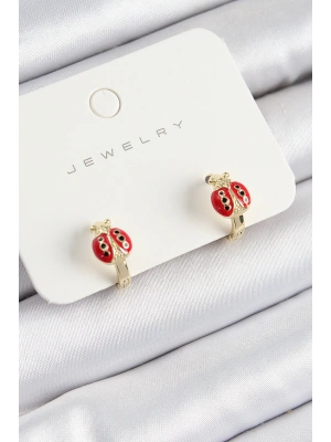 Pirinç Uğur Böceği Model Gold Renk Çocuk Küpe