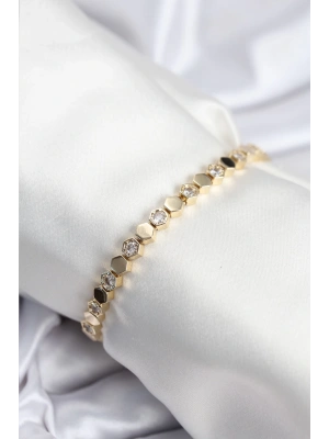 Pirinç VIP Seri Gold Renk Petek Model Kadın Bileklik