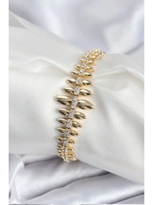 Pirinç VIP Seri Gold Renk Sıralı Damla Model Kadın Bileklik