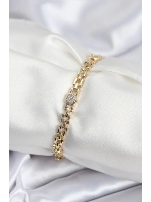 Pirinç VIP Seri Gold Renk Zincir Model Kalpli Zirkon Taşlı Kadın Bileklik