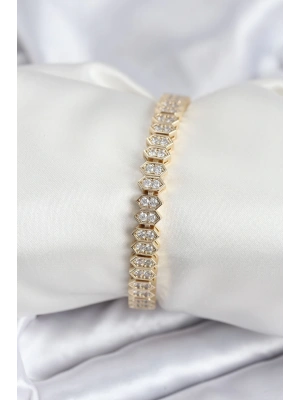 Pirinç VIP Seri Gold Renk Zirkon Taşlı Kadın Bileklik
