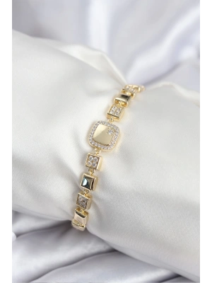 Pirinç VIP Seri Gold Renk Zirkon Taşlı Model Kadın Bileklik