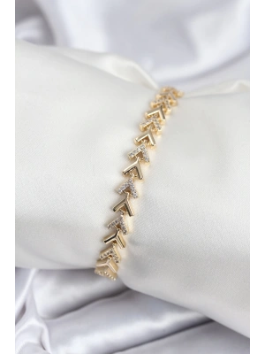 Pirinç VIP Seri Gold Zirkon Taşlı Balık Sırtı Model Kadın Bileklik