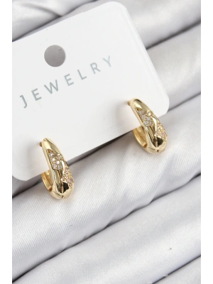 Pirinç Zirkon Taş Desenli Model Gold Renk Kadın Küpe