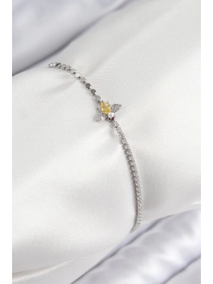 Pirinç Zirkon Taşlı Arı Model Ezme Zincir Gümüş Renk Kadın Bileklik