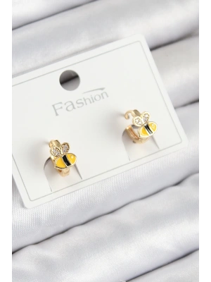 Pirinç Zirkon Taşlı Arı Model Gold Renk Çocuk Küpe