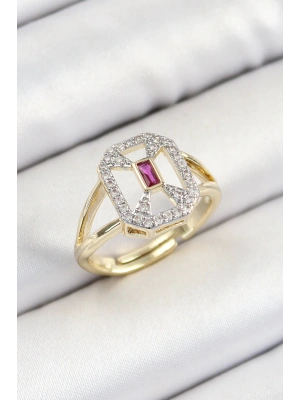 Pirinç Zirkon Taşlı Baget Model Gold Renk Kadın Yüzük