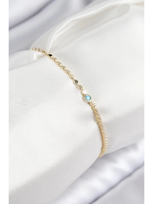 Pirinç Zirkon Taşlı Boncuk Model Ezme Zincir Gold Renk Kadın Bileklik