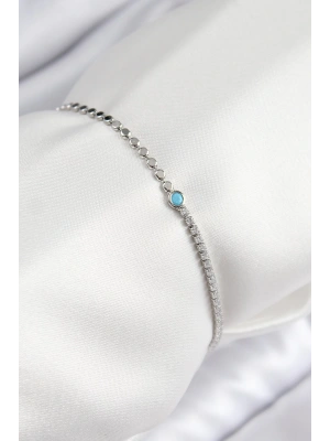 Pirinç Zirkon Taşlı Boncuk Model Ezme Zincir Gümüş Renk Kadın Bileklik