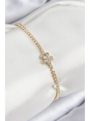 Pirinç Zirkon Taşlı Çiçek Model Gold Renk Kadın Bileklik