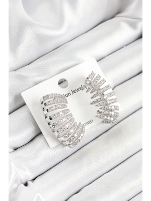 Pirinç Zirkon Taşlı Çoklu Görünümlü Model Gümüş Renk Kadın Küpe