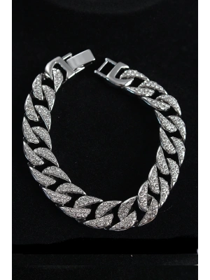 Pirinç Zirkon Taşlı Cuba Gurmet Model Gümüş Renk Erkek Bileklik