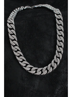 Pirinç Zirkon Taşlı Cuba Gurmet Model Gümüş Renk Erkek Kolye