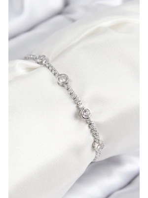 Pirinç Zirkon Taşlı Daire Model Gümüş Renk Asansörlü Kadın Bileklik