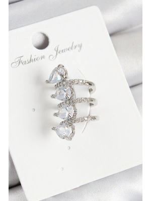 Pirinç Zirkon Taşlı Damla Model Gümüş Renk Sağ Kıkırdak Küpe