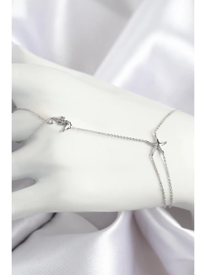 Pirinç Zirkon Taşlı Deniz Atı Ve Yıldız Model Gümüş Renk Şahmeran