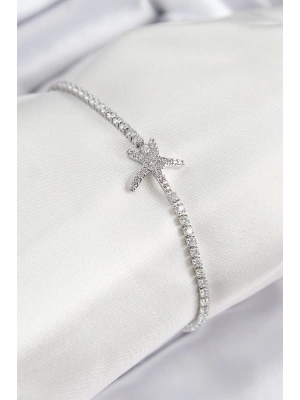 Pirinç Zirkon Taşlı Deniz Yıldızı Model Gümüş Renk Kadın Bileklik