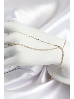 Pirinç Zirkon Taşlı Ezme Zincir Model Gold Renk Kadın Şahmeran