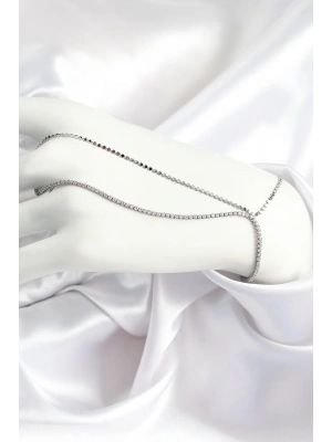 Pirinç Zirkon Taşlı Ezme Zincir Model Gümüş Renk Kadın Şahmeran