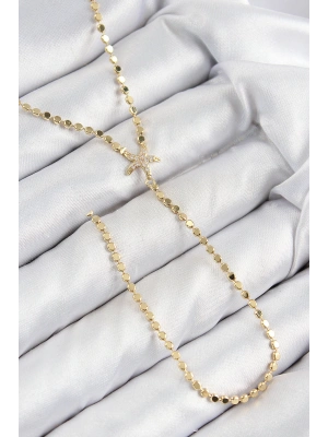 Pirinç Zirkon Taşlı Ezme Zincirli Deniz Yıldızı Model Gold Renk Y Kolye